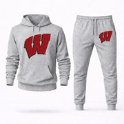 Men's Wisconsin Hoodie Joggers Set - Grey digital placement mockup