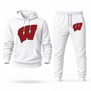 Men's Wisconsin Hoodie Joggers Set - White digital placement mockup
