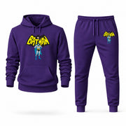 Men's Batman Hoodie Joggers Set in Purple; digital artwork placement mockup