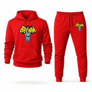 Men's Batman Hoodie Joggers Set in Red; digital artwork placement mockup