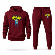 Men's Batman Hoodie Joggers Set in Burgundy; digital artwork placement mockup