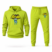Men's Batman Hoodie Joggers Set in Lime Green; digital artwork placement mockup