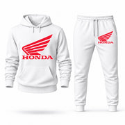Men's Honda Hoodie Joggers Set in White; digital artwork placement mockup