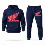 Men's Honda Hoodie Joggers Set in Navy; digital artwork placement mockup