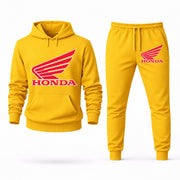 Men's Honda Hoodie Joggers Set in Yellow; digital artwork placement mockup
