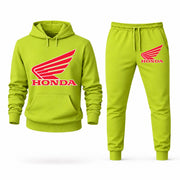 Men's Honda Hoodie Joggers Set in Lime Green; digital artwork placement mockup