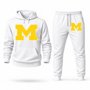 Men's Michigan Hoodie Joggers Set in White; digital artwork placement mockup