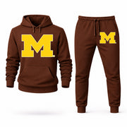 Men's Michigan Hoodie Joggers Set in Brown; digital artwork placement mockup