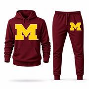 Men's Michigan Hoodie Joggers Set in Burgundy; digital artwork placement mockup