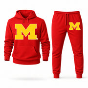 Men's Michigan Hoodie Joggers Set in Red; digital artwork placement mockup